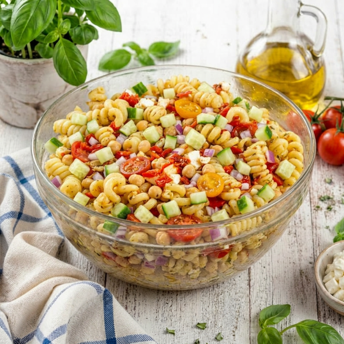 Easy Mediterranean Pasta Salad with Feta and Chickpeas (You’ll Make It on Repeat)