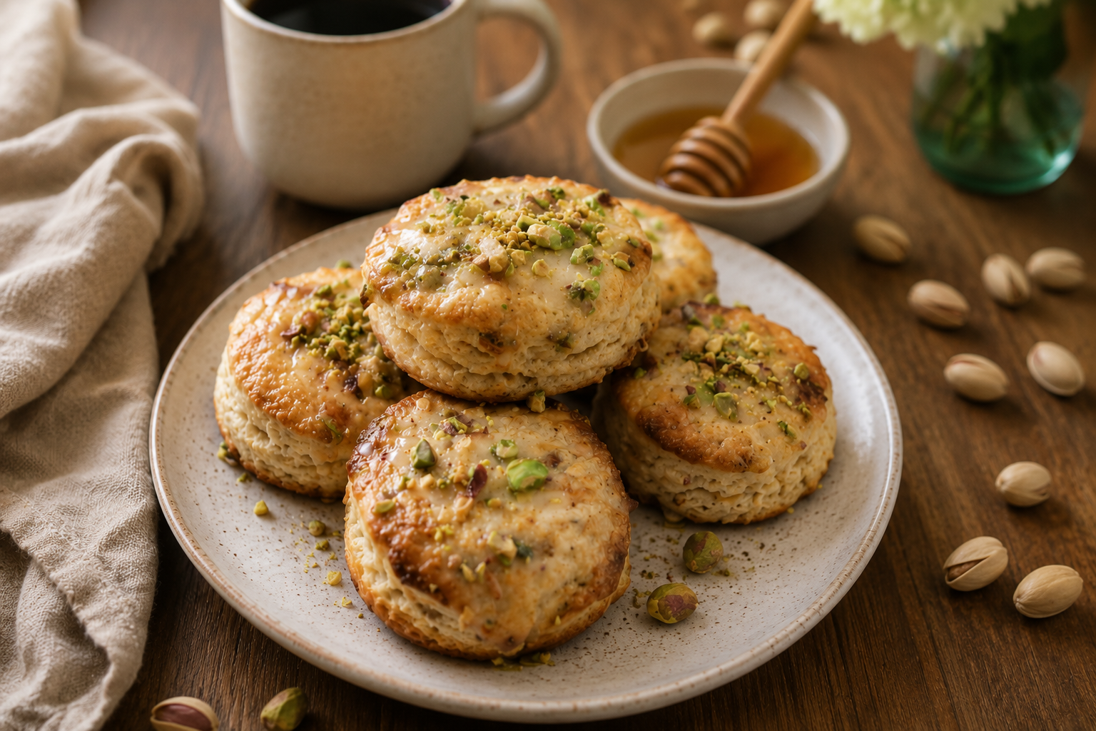 Pistachio and Honey Scones for Blanket Weather